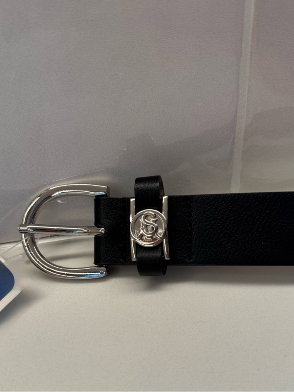 Steve Madden Black Leather Belt with Silver Buckle